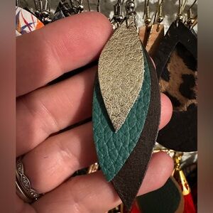 Bohemian Gold and Green Layered Leaf Earrings